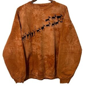 Vintage Ancient Cave Art Graphic Orange Tie Dye Crewneck Sweater